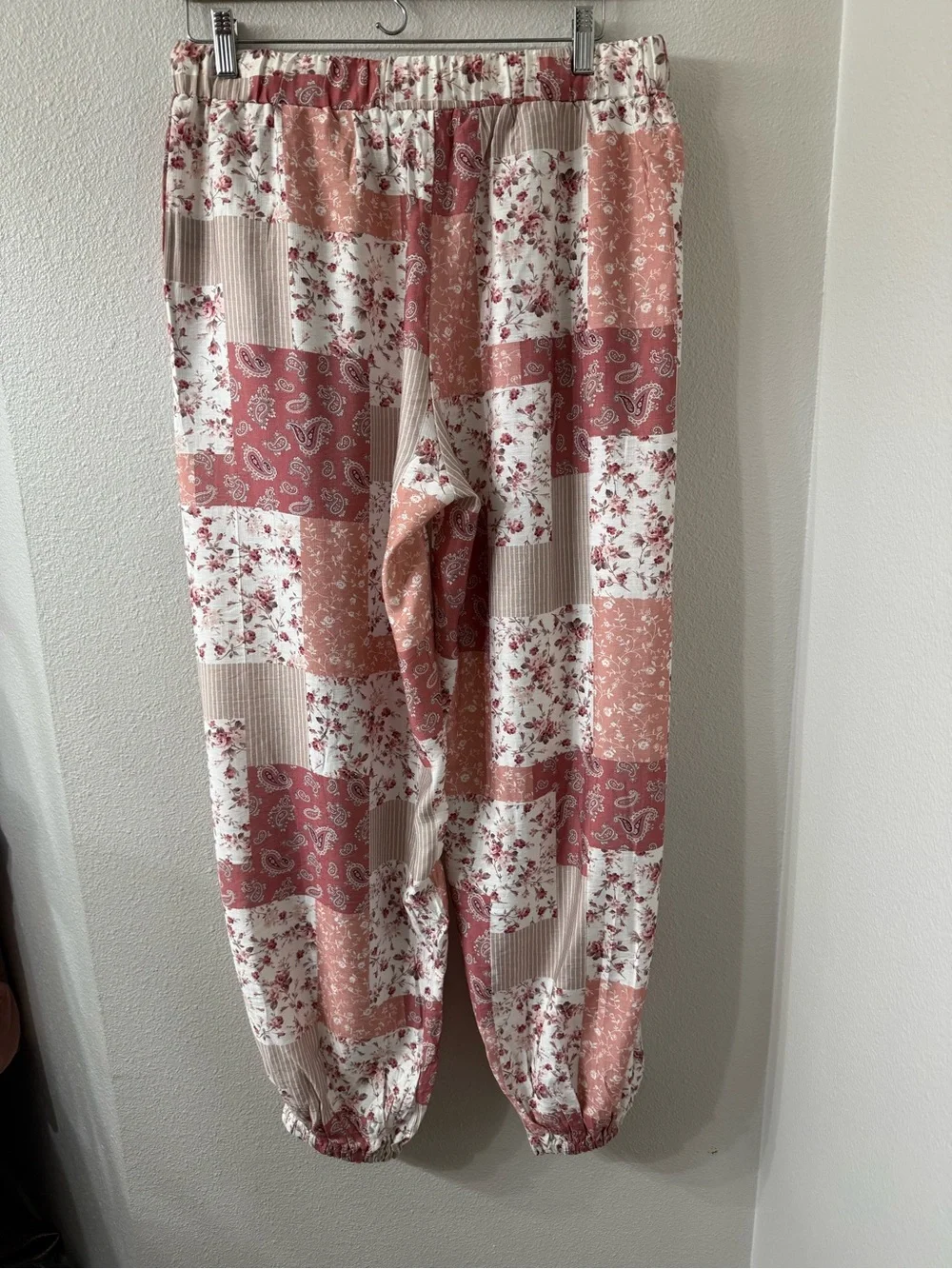 POL Drawstring Floral Patchwork Wide leg Palazzo Pant with Cuffed Ankle, LG - Picture 3 of 8